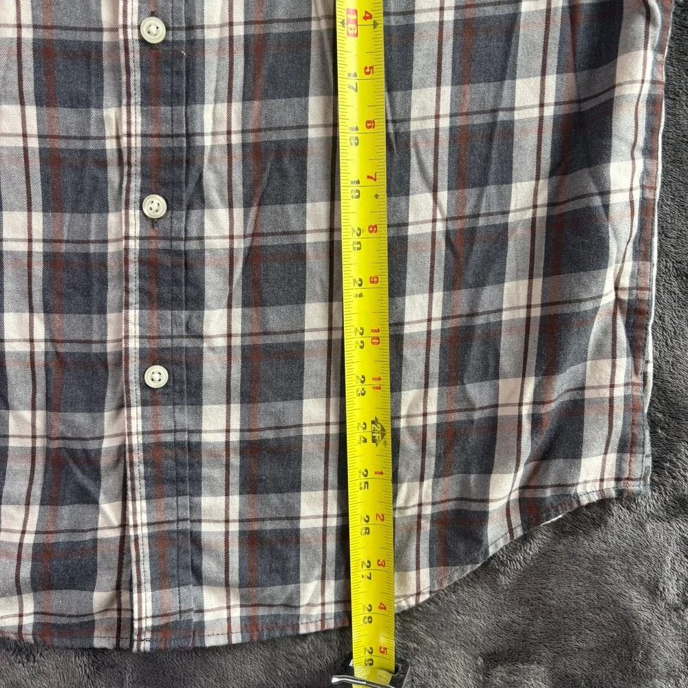 Banana Republic Mens Gray Brown Plaid Untucked Fit Button Down Shirt Medium